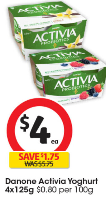 Coles Danone Activia Yoghurt 4x125g offer