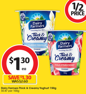 Coles Dairy Farmers Thick & Creamy Yoghurt 150g offer