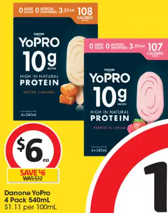Coles Danone YoPro 4 Pack 540mL offer