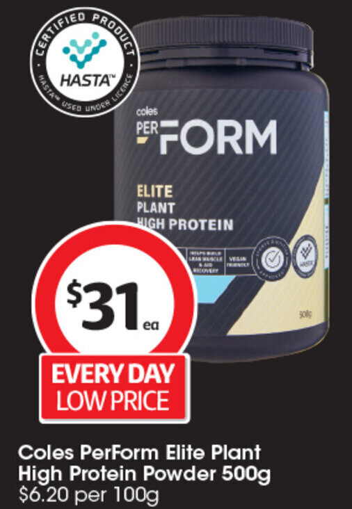 Coles PerForm Elite Plant High Protein Powder 500g offer at Coles
