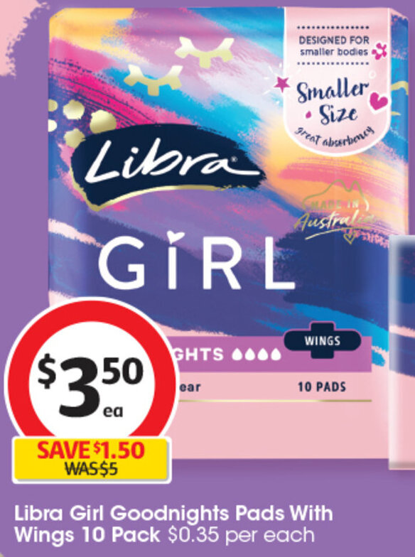 Libra Girl Goodnights Pads With Wings 10 Pack offer at Coles
