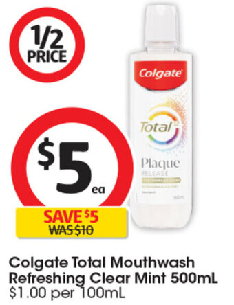Coles Colgate Total Mouthwash Refreshing Clear Mint 500mL offer