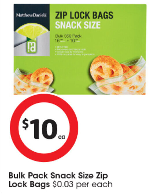 Bulk Pack Snack Size Zip Lock Bags offer at Coles