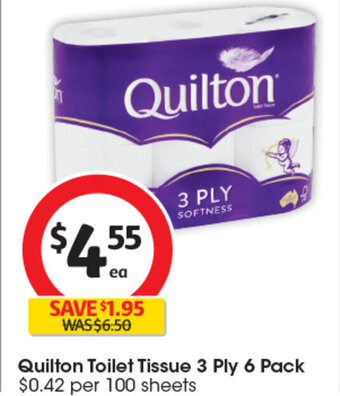 Coles Quilton Toilet Tissue 3 Ply 6 Pack offer