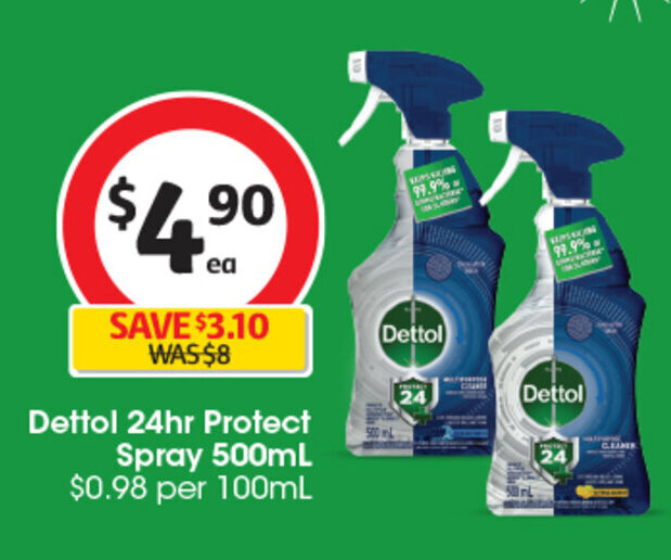 Dettol 24hr Protect Spray 500mL` offer at Coles