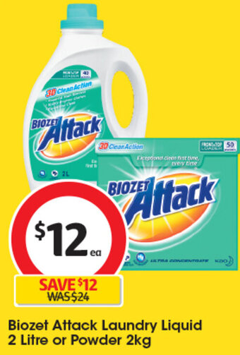 Coles Biozet Attack Laundry Liquid 2 Litre or Powder 2kg offer