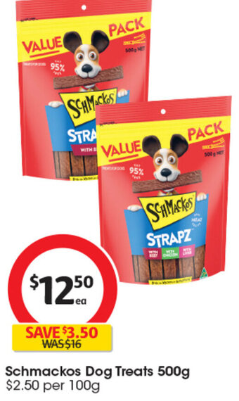 Coles Schmackos Dog Treats 500g offer