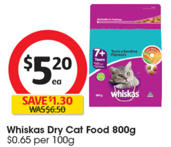 Coles Whiskas Dry Cat Food 800g offer