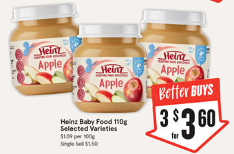 IGA Heinz Baby Food 110g Selected Varieties offer
