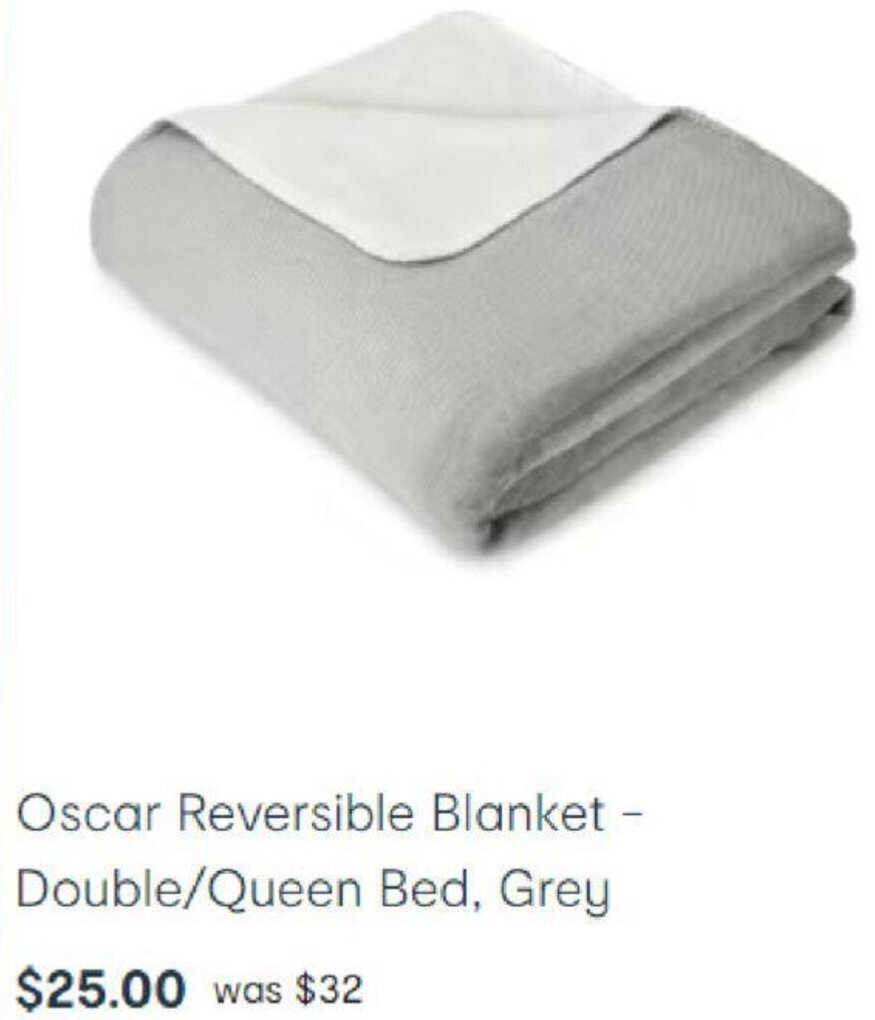 Oscar Reversible Blanket Double/Queen Bed, Grey offer at Kmart