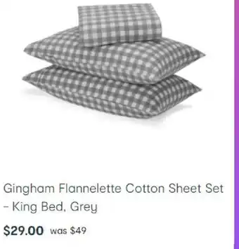 Kmart Gingham Flannelette Cotton Sheet Set - King Bed, Grey offer
