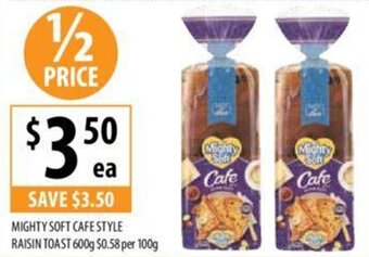 Supabarn MIGHTY SOFT CAFE STYLE RAISIN TOAST 600g offer