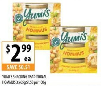 Supabarn YUMI'S SNACKING TRADITIONAL HOMMUS 3 x 65g offer