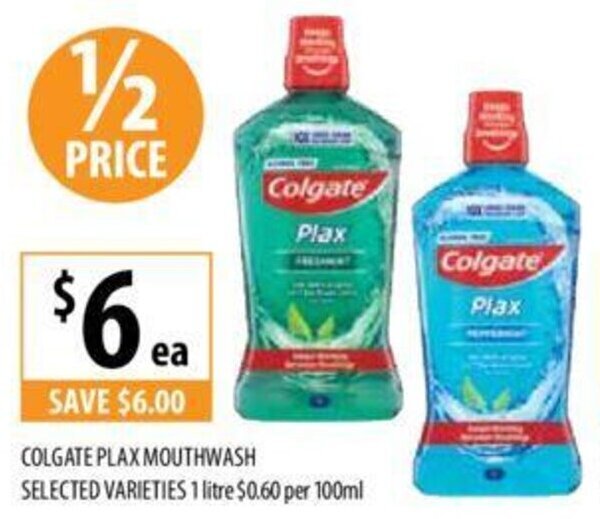 COLGATE PLAX MOUTHWASH SELECTED VARIETIES 1 litre offer at Supabarn