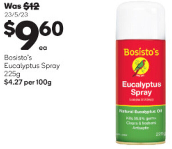 Bosisto's Eucalyptus Spray 225g offer at Woolworths