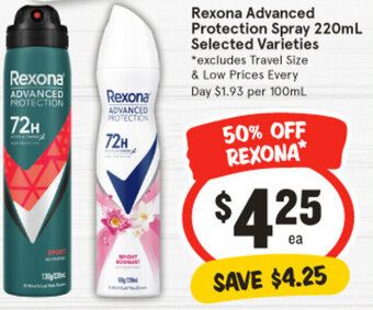 IGA Rexona Advanced Protection Spray 220mL Selected Varieties offer