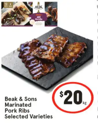 IGA Beak & Sons Marinated Pork RibsBeak & Sons Marinated Pork Ribs Selected Varieties offer