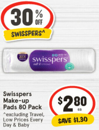 IGA Swisspers Make-up Pads 80 Pack offer