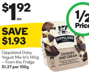 Woolworths Gippsland Dairy Yogurt Mix-In's 140g offer