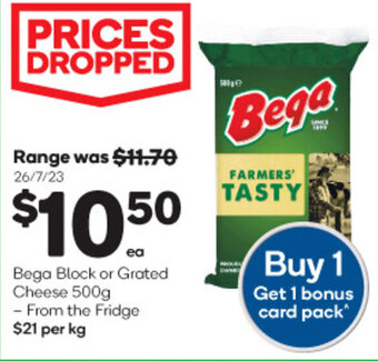 Woolworths Bega Block or Grated Cheese 500g offer