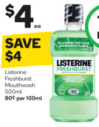 Woolworths Listerine Freshburst Mouthwash 500ml offer