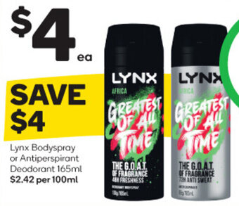 Woolworths Lynx Bodyspray or Antiperspirant Deodorant 165ml offer