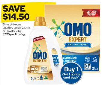 Woolworths Omo Ultimate Laundry Liquid 2 Litre or Powder 2 kg offer