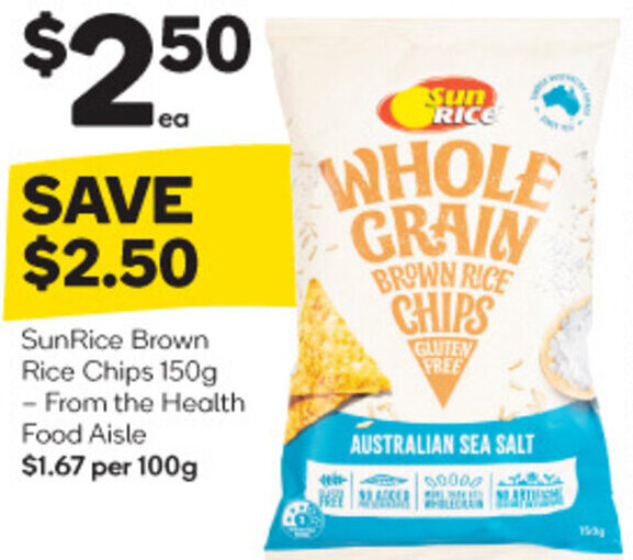SunRice Brown Rice Chips 150g offer at Woolworths