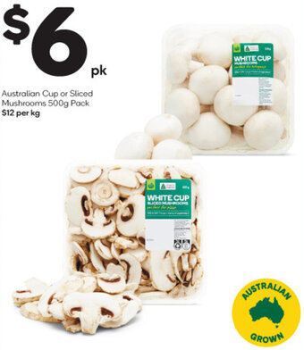 Woolworths Australian Cup or Sliced Mushrooms 500g Pack offer