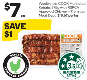 Woolworths COOK Marinated Kebabs 375g with RSPCA Approved Chicken
