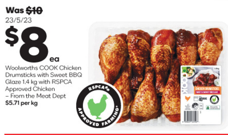 Woolworths COOK Chicken Drumsticks with Sweet BBQ Glaze 1.4 kg with