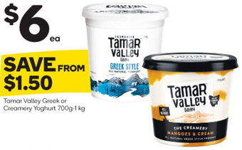Woolworths Tamar Valley Greek or Creamery Yoghurt 700g-1 kg offer
