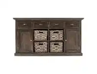 LivingStyles Halifax Mindi Wood 2 Door 4 Drawer Buffet Table with 4 Rattan Baskets, 160cm offer