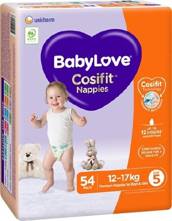 BIG W Babylove 54-pack jumbo cosifit nappies walker offer