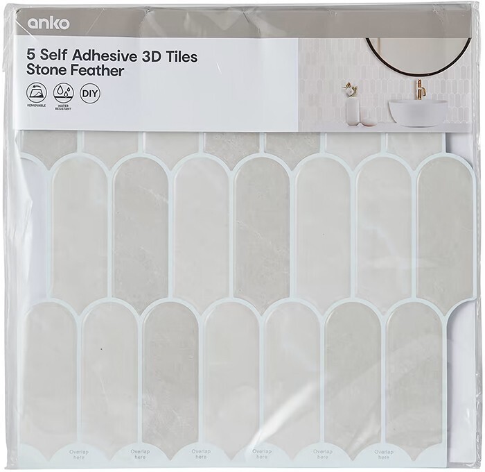 5 pack self adhesive 3d tiles stone feather offer at Kmart