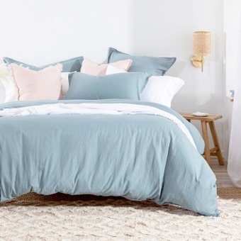 Pillow Talk Washed linen look dusty blue quilt cover set by essentials offer