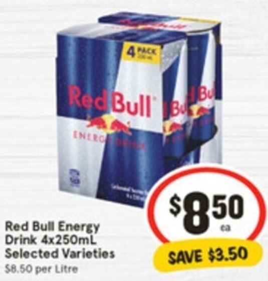 IGA Red Bull Energy Drink 4x250mL Selected Varieties offer