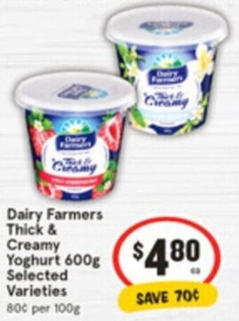 IGA Dairy Farmers Thick & Creamy Yoghurt 600g offer