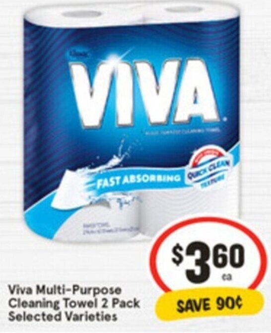 IGA Viva Multi-Purpose Cleaning Towel 2 Pack Selected Varieties offer
