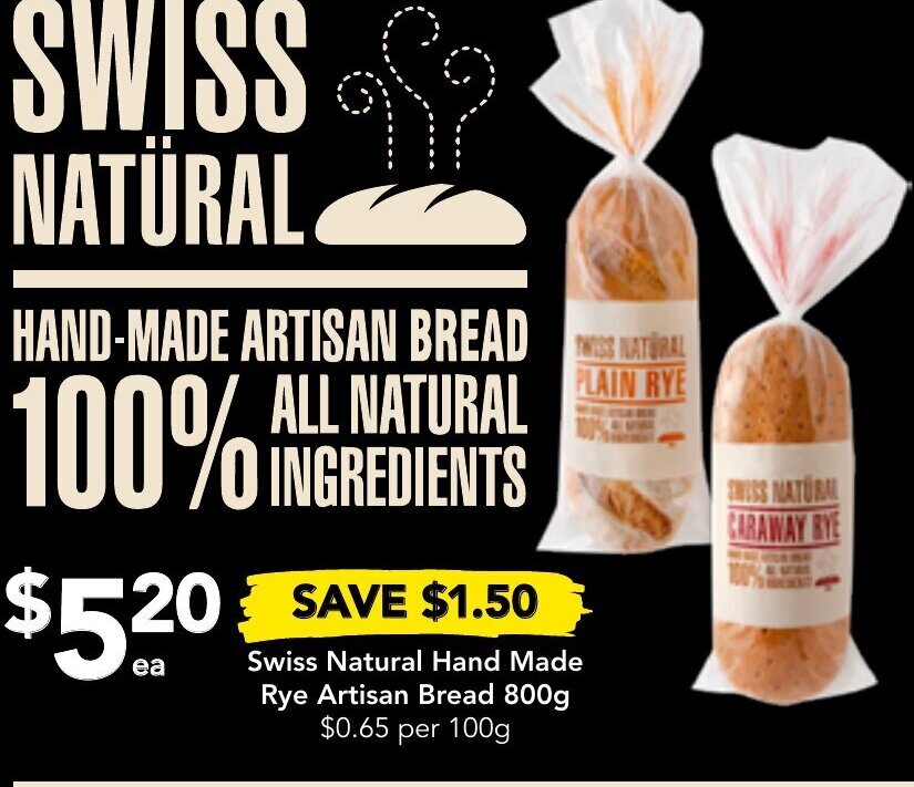Drakes Swiss Natural Hand Made Rye Artisan Bread 800g offer