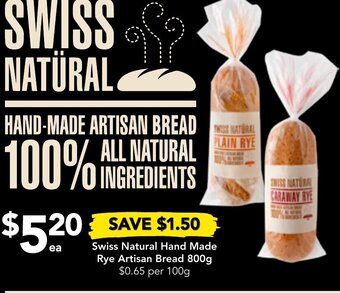Swiss Natural Hand Made Rye Artisan Bread 800g