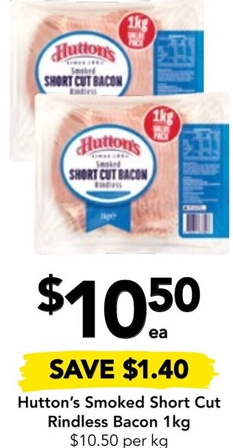 Drakes Hutton's Smoked Short Cut Rindless Bacon 1kg offer