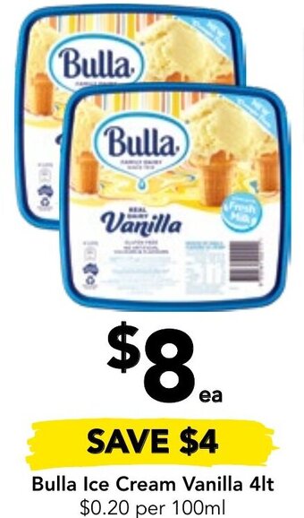 Drakes Bulla Ice Cream Vanilla 4lt offer