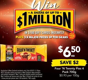 Drakes Four 'N Twenty Pies 4 Pack 700g offer