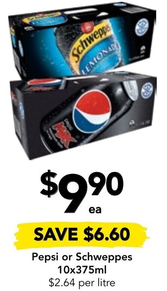 Drakes Pepsi or Schweppes 10x375ml offer