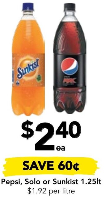 Drakes Pepsi, Solo or Sunkist 1.25lt offer