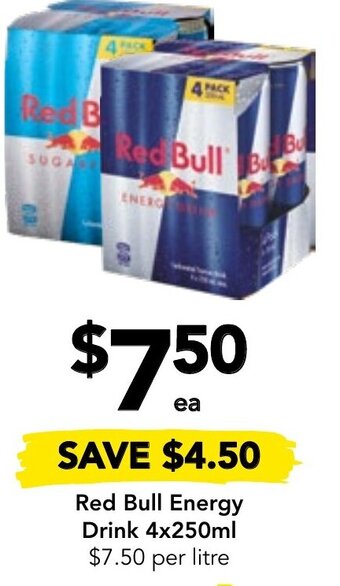 Drakes Red Bull Energy Drink 4x250ml offer