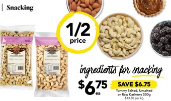 Drakes Yummy Salted, Unsalted or Raw Cashews 500g offer