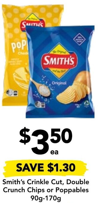 Drakes Smith's Crinkle Cut, Double Crunch Chips or Poppables 90g-170g offer