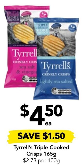 Drakes Tyrrell's Triple Cooked Crisps 165g offer